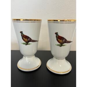 Vintage French Porcelain Mazagran Cup Pheasants lot of 2